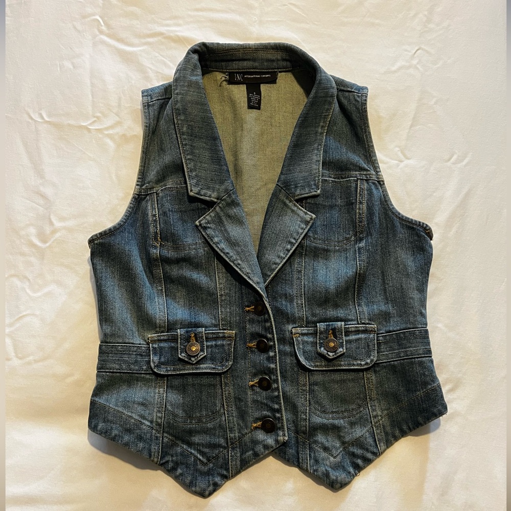INC International Concepts Women’s Blue Denim Vest